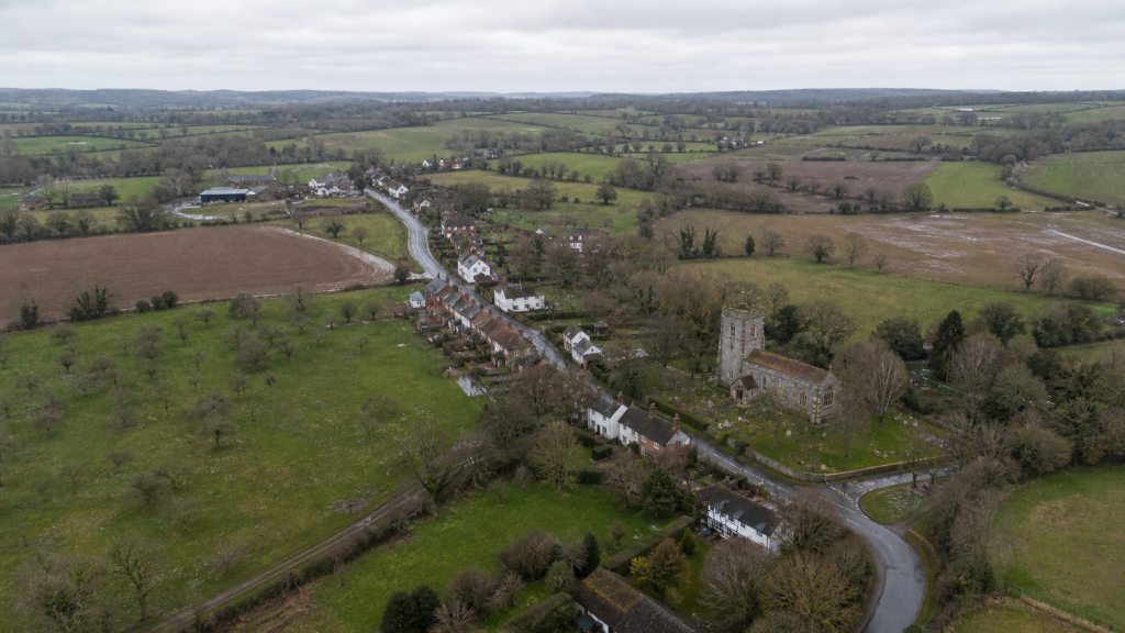 Aerial view of Pluckley, known as the most haunted village in England