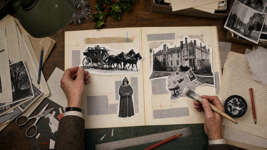 Research scrapbook assembling the ghost legends of Pluckley, the most haunted village in England